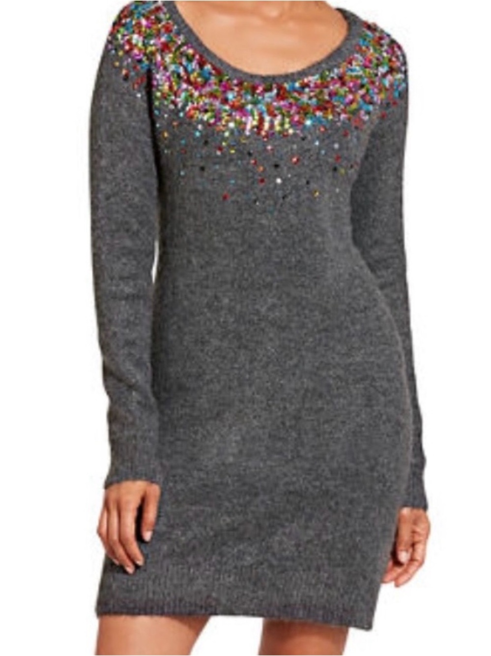 Boston Proper multicolor sequin embellished gray sweater dress